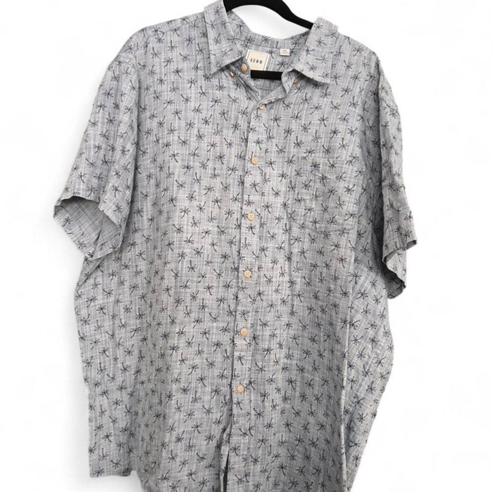 ROWM Greyish Blue Palm Tree Button UP Short Sleeve Shirt Men's 2X Vacation